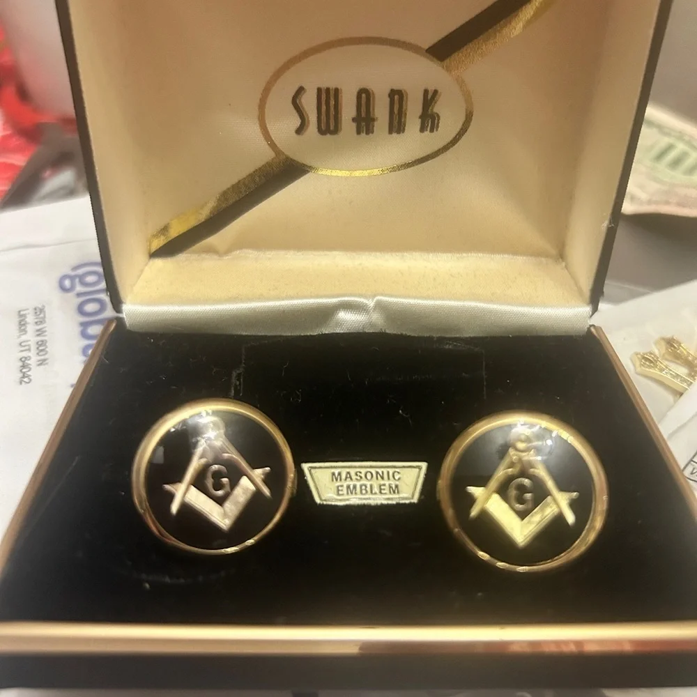 Vintage SWANK Masonic Cufflinks Square & Compasses “G” No tie clip